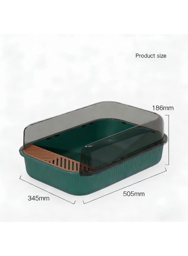 EPET Cat Litter Box with Anti-Scatter Fence Design - Easy Clean Plastic Kitty Toilet (Retro Green) - Image 2